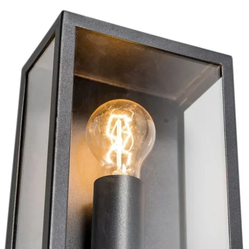 QAZQA Industriële buiten wandlamp zwart met glas 25,5 cm IP44 - Rotterdam