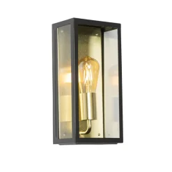 QAZQA Industriële buiten wandlamp zwart met goud IP44 - Rotterdam