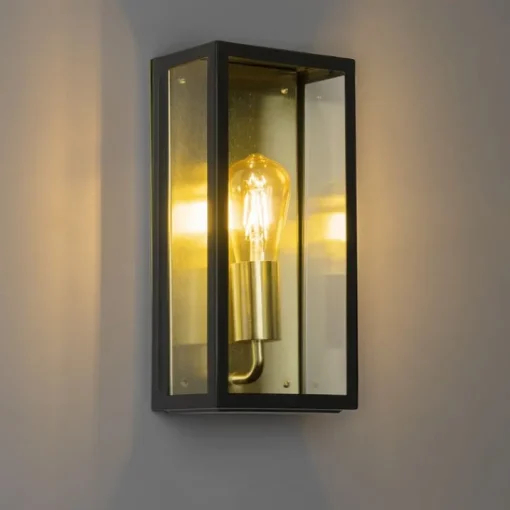 QAZQA Industriële buiten wandlamp zwart met goud IP44 - Rotterdam