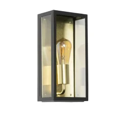 QAZQA Industriële buiten wandlamp zwart met goud IP44 - Rotterdam