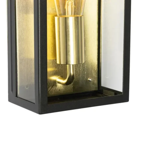 QAZQA Industriële buiten wandlamp zwart met goud IP44 - Rotterdam