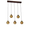 QAZQA Industriële hanglamp brons met hout 5-lichts - Haicha