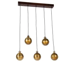 QAZQA Industriële hanglamp brons met hout 5-lichts - Haicha