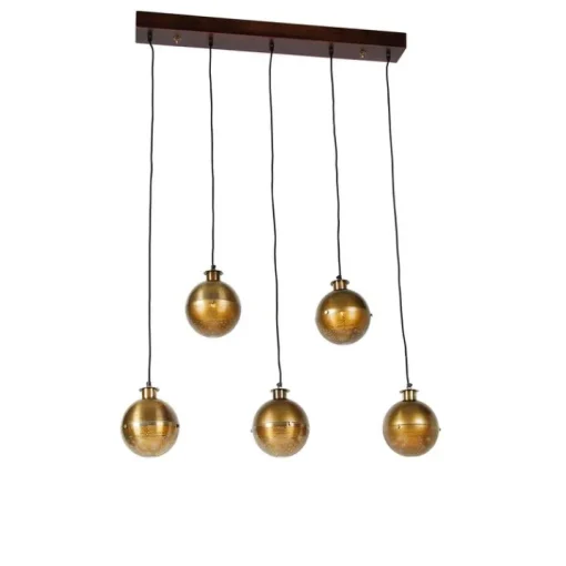 QAZQA Industriële hanglamp brons met hout 5-lichts - Haicha