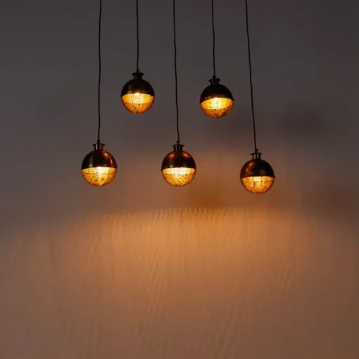 QAZQA Industriële hanglamp brons met hout 5-lichts - Haicha