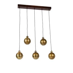 QAZQA Industriële hanglamp brons met hout 5-lichts - Haicha