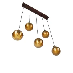 QAZQA Industriële hanglamp brons met hout 5-lichts - Haicha