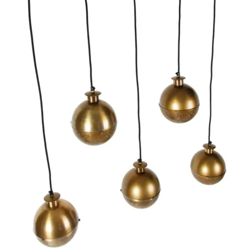 QAZQA Industriële hanglamp brons met hout 5-lichts - Haicha