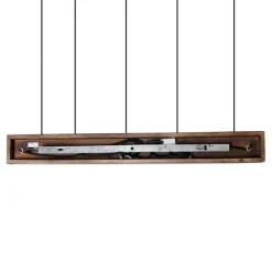 QAZQA Industriële hanglamp brons met hout 5-lichts - Haicha