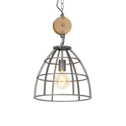 QAZQA Industriële hanglamp donkergrijs met hout 34 cm - Arthur