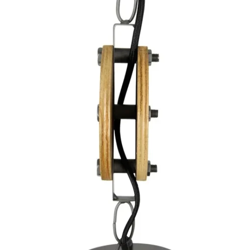 QAZQA Industriële hanglamp donkergrijs met hout 34 cm - Arthur