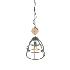 QAZQA Industriële hanglamp donkergrijs met hout 34 cm - Arthur