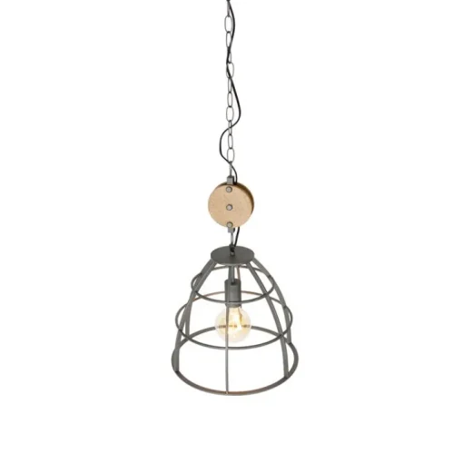 QAZQA Industriële hanglamp donkergrijs met hout 34 cm - Arthur