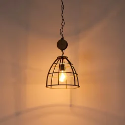 QAZQA Industriële hanglamp donkergrijs met hout 34 cm - Arthur