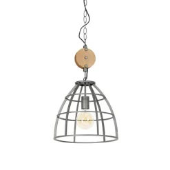 QAZQA Industriële hanglamp donkergrijs met hout 34 cm - Arthur