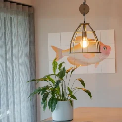 QAZQA Industriële hanglamp donkergrijs met hout 34 cm - Arthur