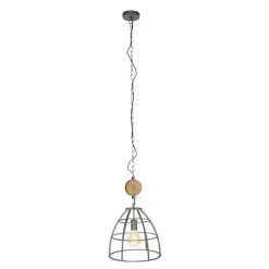 QAZQA Industriële hanglamp donkergrijs met hout 34 cm - Arthur