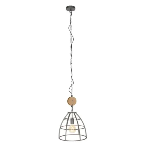 QAZQA Industriële hanglamp donkergrijs met hout 34 cm - Arthur