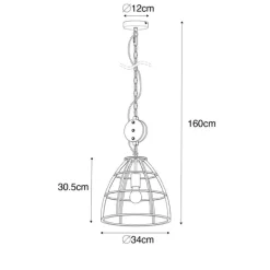 QAZQA Industriële hanglamp donkergrijs met hout 34 cm - Arthur