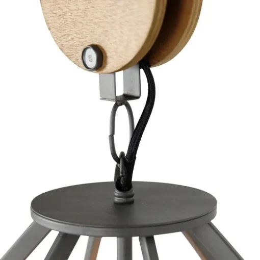 QAZQA Industriële hanglamp donkergrijs met hout 34 cm - Arthur