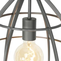 QAZQA Industriële hanglamp donkergrijs met hout 34 cm - Arthur