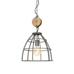 QAZQA Industriële hanglamp donkergrijs met hout 34 cm - Arthur