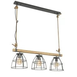 QAZQA Industriële hanglamp hout met donkergrijs 3-lichts - Arthur