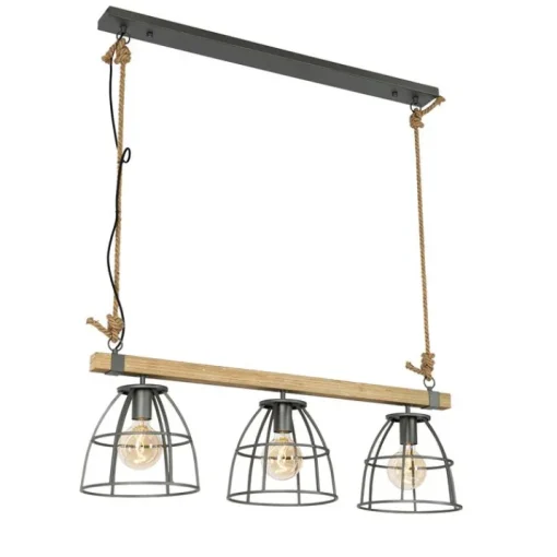 QAZQA Industriële hanglamp hout met donkergrijs 3-lichts - Arthur