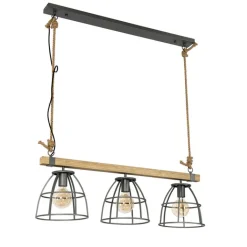 QAZQA Industriële hanglamp hout met donkergrijs 3-lichts - Arthur