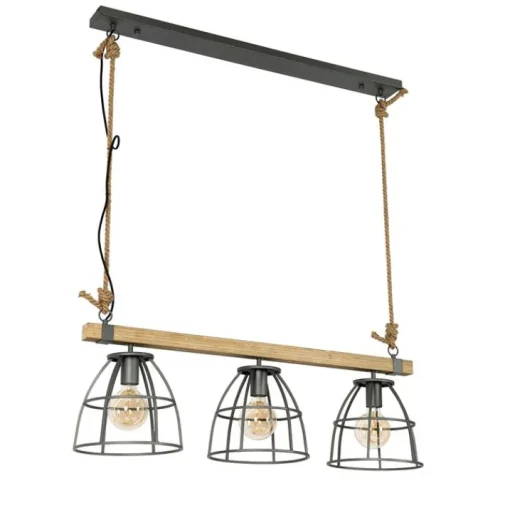 QAZQA Industriële hanglamp hout met donkergrijs 3-lichts - Arthur