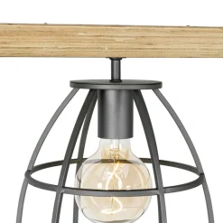 QAZQA Industriële hanglamp hout met donkergrijs 3-lichts - Arthur