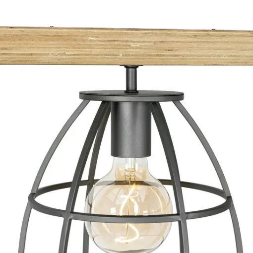 QAZQA Industriële hanglamp hout met donkergrijs 3-lichts - Arthur