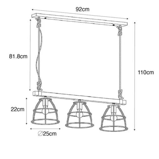 QAZQA Industriële hanglamp hout met donkergrijs 3-lichts - Arthur