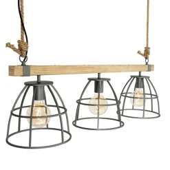 QAZQA Industriële hanglamp hout met donkergrijs 3-lichts - Arthur