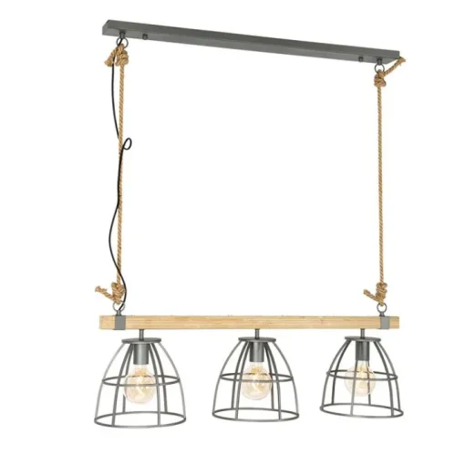 QAZQA Industriële hanglamp hout met donkergrijs 3-lichts - Arthur