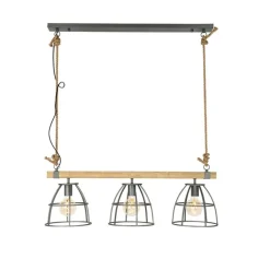 QAZQA Industriële hanglamp hout met donkergrijs 3-lichts - Arthur