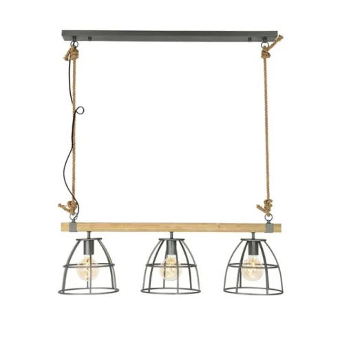 QAZQA Industriële hanglamp hout met donkergrijs 3-lichts - Arthur