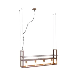 QAZQA Industriële hanglamp roestbruin met rek 4-lichts - Cage Rack