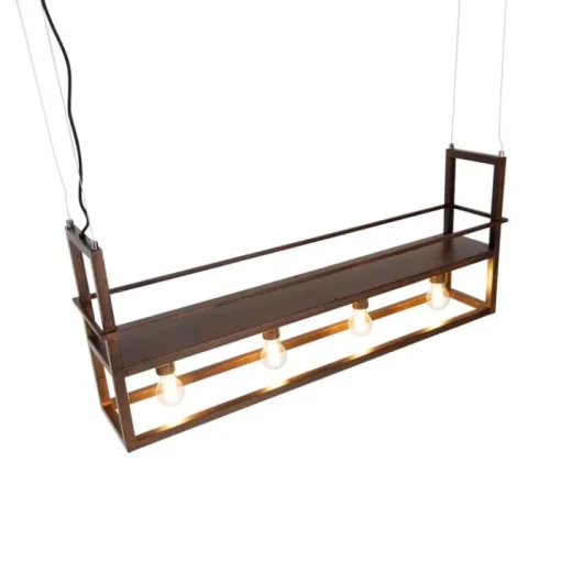 QAZQA Industriële hanglamp roestbruin met rek 4-lichts - Cage Rack