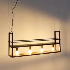 QAZQA Industriële hanglamp roestbruin met rek 4-lichts - Cage Rack