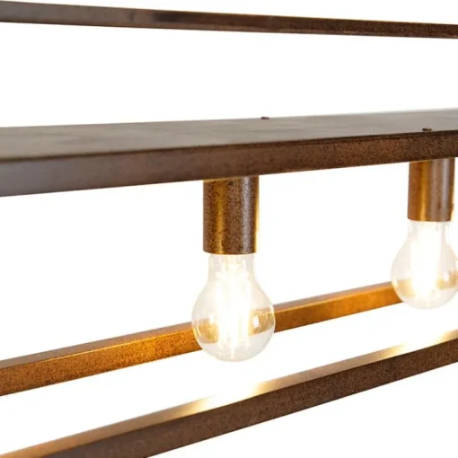 QAZQA Industriële hanglamp roestbruin met rek 4-lichts - Cage Rack