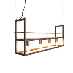 QAZQA Industriële hanglamp roestbruin met rek 4-lichts - Cage Rack