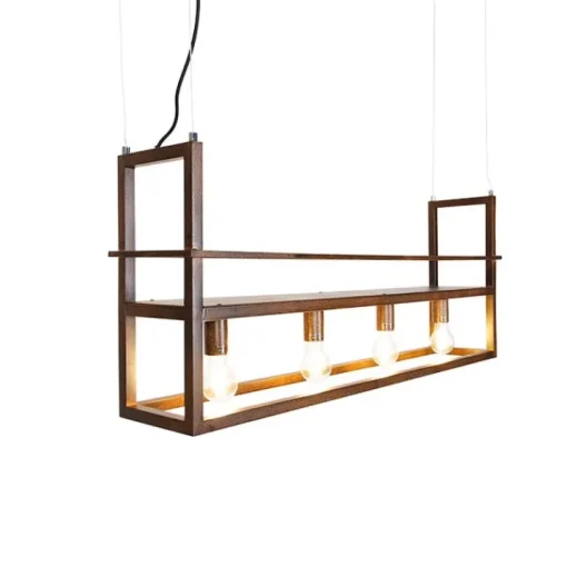 QAZQA Industriële hanglamp roestbruin met rek 4-lichts - Cage Rack