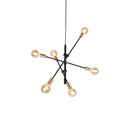 QAZQA Industriële hanglamp zwart en goud 78 cm 6-lichts - Sydney
