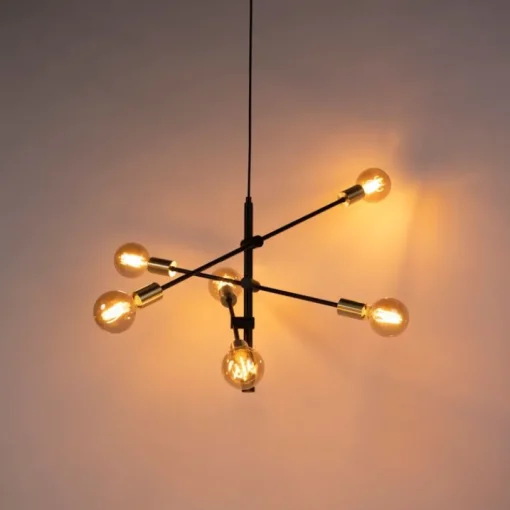 QAZQA Industriële hanglamp zwart en goud 78 cm 6-lichts - Sydney