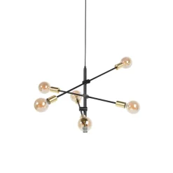 QAZQA Industriële hanglamp zwart en goud 78 cm 6-lichts - Sydney