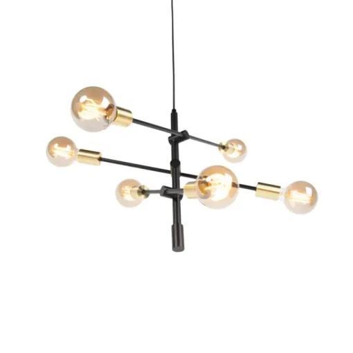 QAZQA Industriële hanglamp zwart en goud 78 cm 6-lichts - Sydney