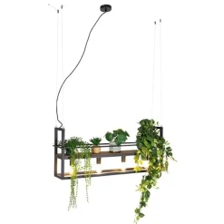 QAZQA Industriële hanglamp zwart met hout en rek 4-lichts - Cage Rack