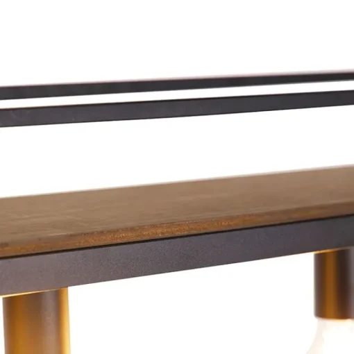 QAZQA Industriële hanglamp zwart met hout en rek 4-lichts - Cage Rack