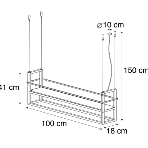 QAZQA Industriële hanglamp zwart met hout en rek 4-lichts - Cage Rack